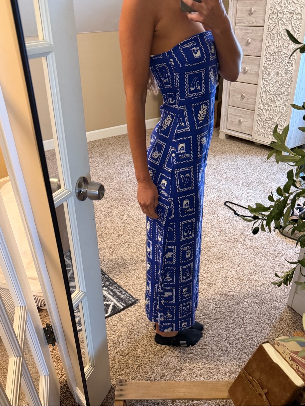 Strapless Blue Printed Maxi Dress - Picture 2 of 4